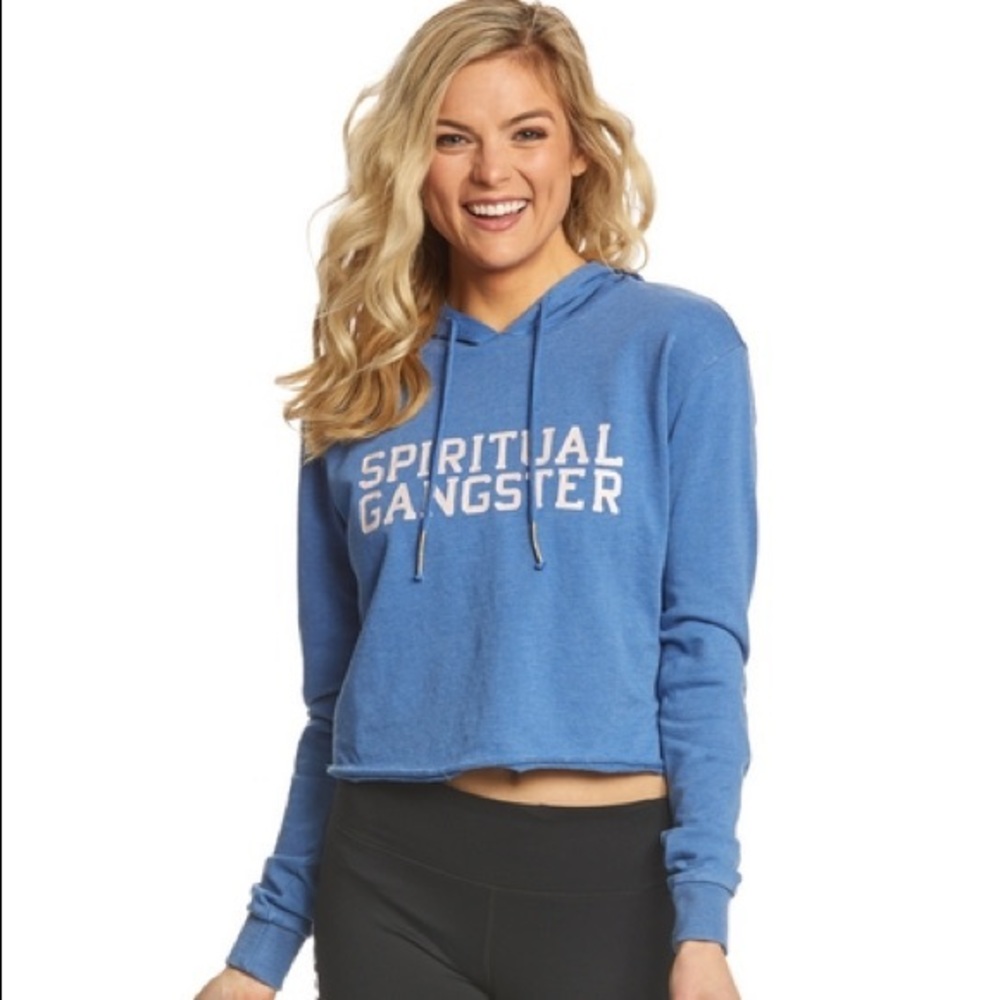 Spiritual Gangster Blue Varsity Crop Hoodie